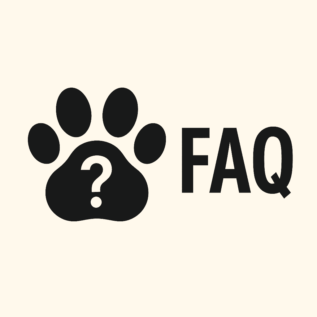 FAQ icon with dog paw and question mark for senior dog questions.