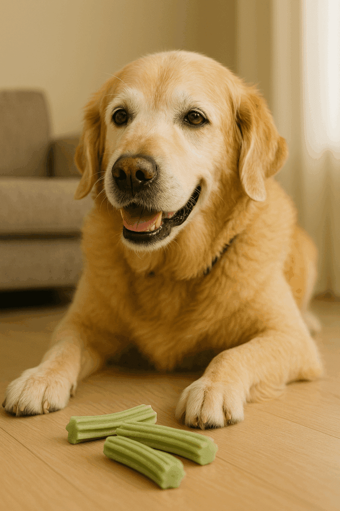 senior dog with VOHC-approved soft dental chews