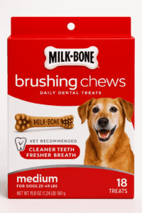 box of Milk-Bone Brushing Chews suitable for senior dogs