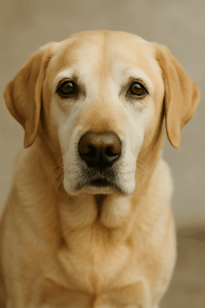 Senior Labrador retriever with gray muzzle showing signs of aging