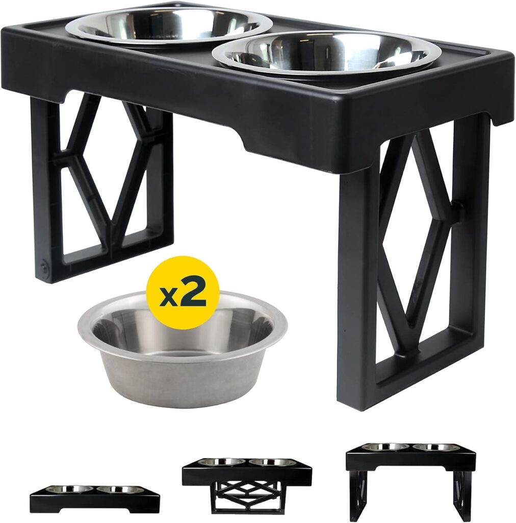 Adjustable raised bowl for all size dogs.