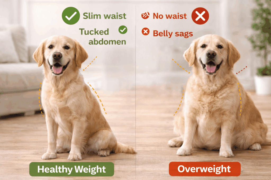 Healthy weight dog compared to overweight dog body condition